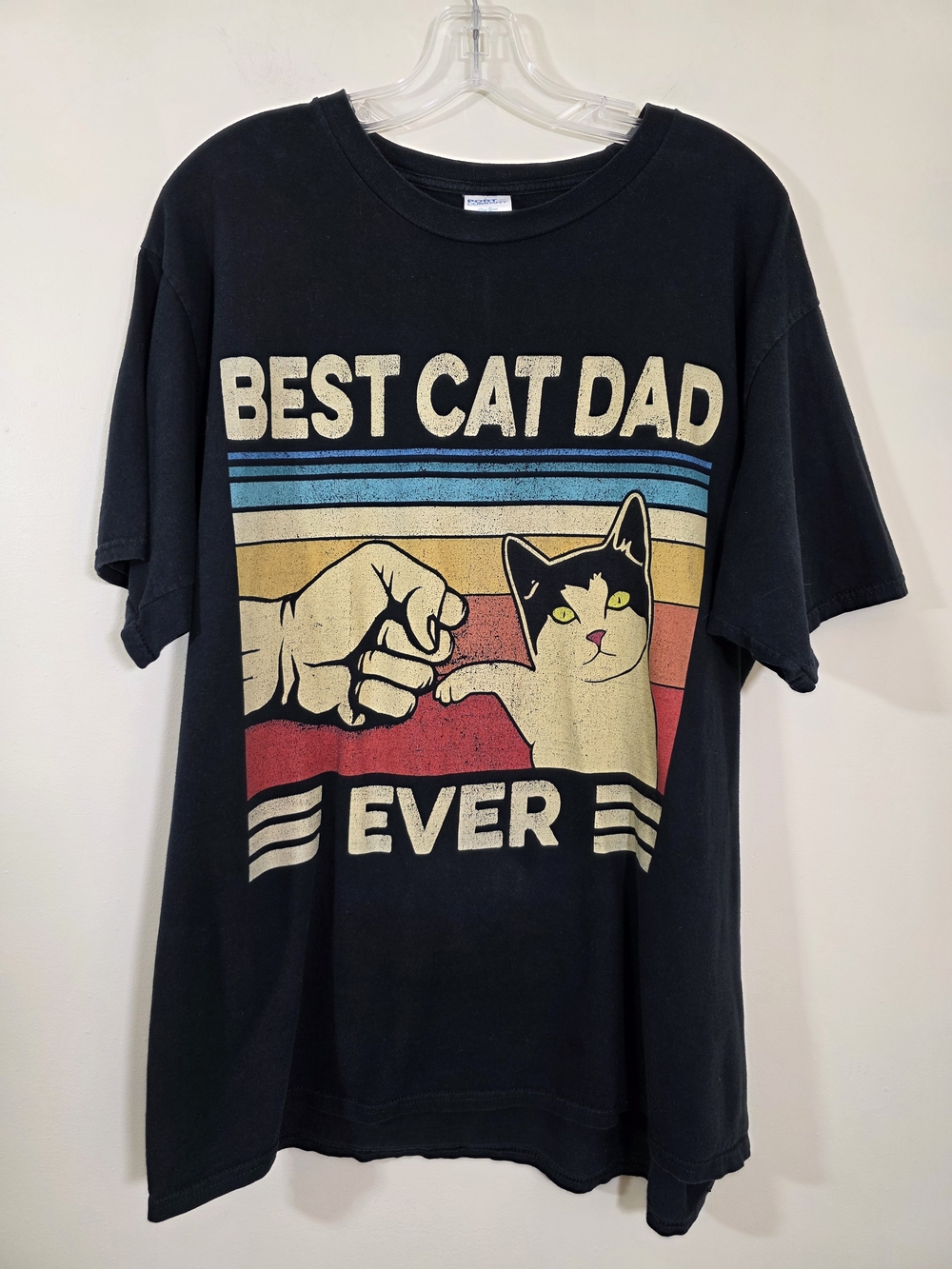Port & Company Best Cat Dad Ever Fist Bump Graphic T-Shirt Black Mens Size XL